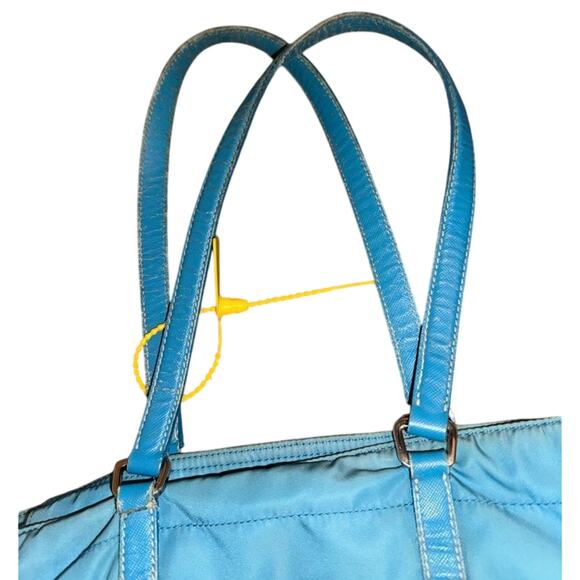 Prada Teal Tessuto Nylon with Leather Handles and Trim Tote, GUC vintage - Picture 3 of 13